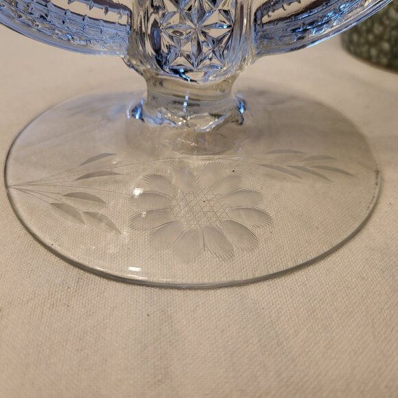 1930s Pair of Duncan Miller Double Candlestick Holder with Etched Flowers - Picture 3 of 7